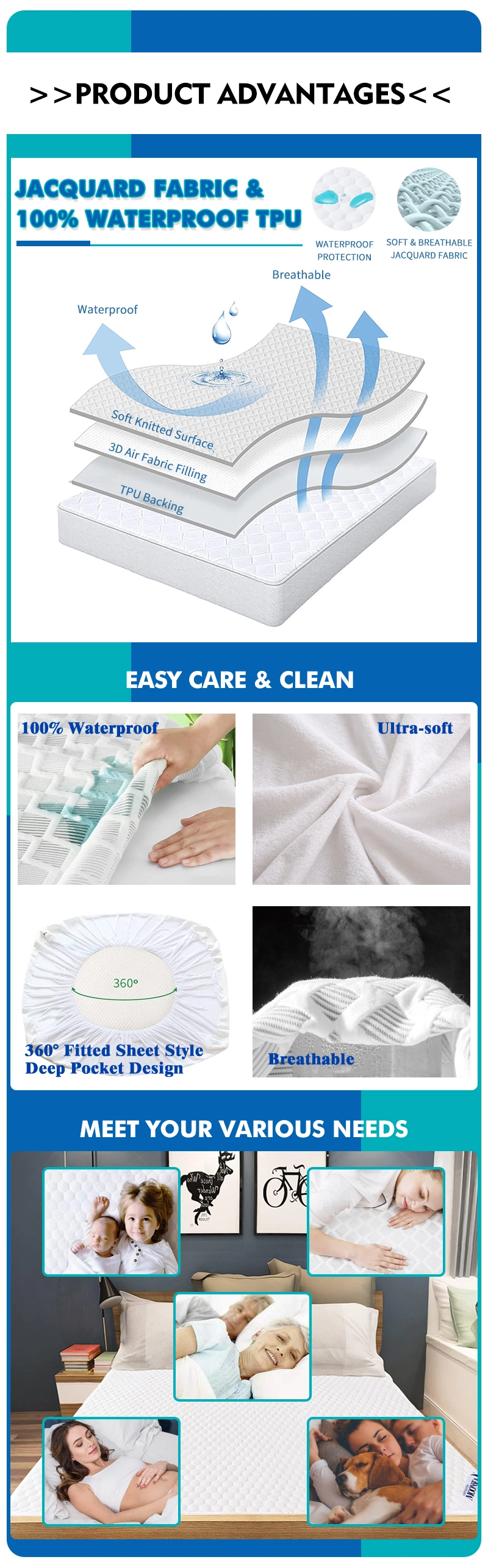 Luxury Machine Washable Mattress Protector Hotel Waterproof Memory Foam Mattress Topper